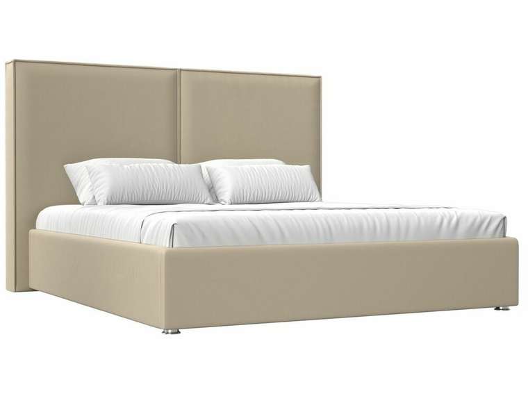 Кровать Аура 200х200 бежевого цвета с подъемным механизмом (экокожа)