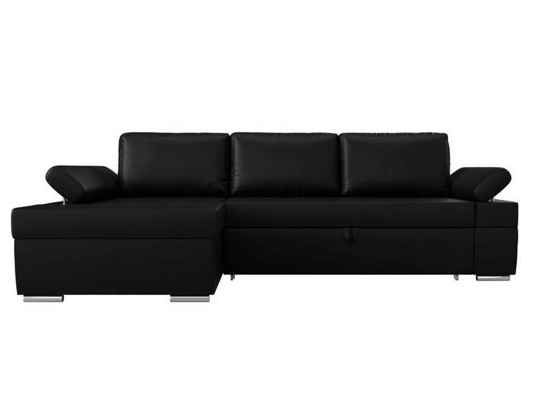 Угловой диван-кровать Канкун черного цвета (экокожа) левый угол