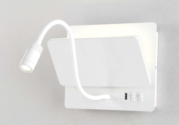 Настенный светильник с USB на гибкой ножке и выключателем Crystal Lux DUO AP9W LED WH