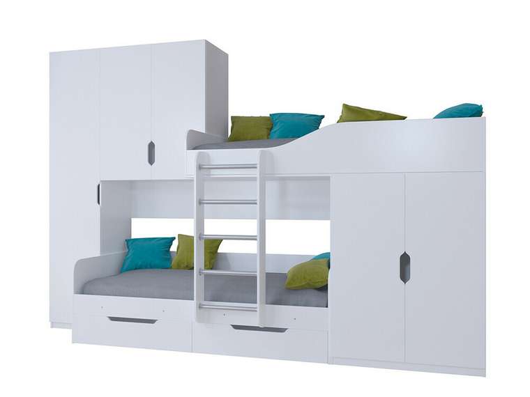 Двухъярусная кровать Лео 80х190 белого цвета