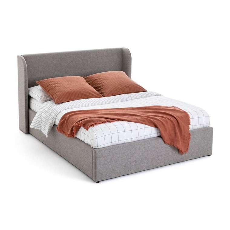 Кровать с ящиком для хранения и подъемным основанием Nasik 160х200 серого цвета