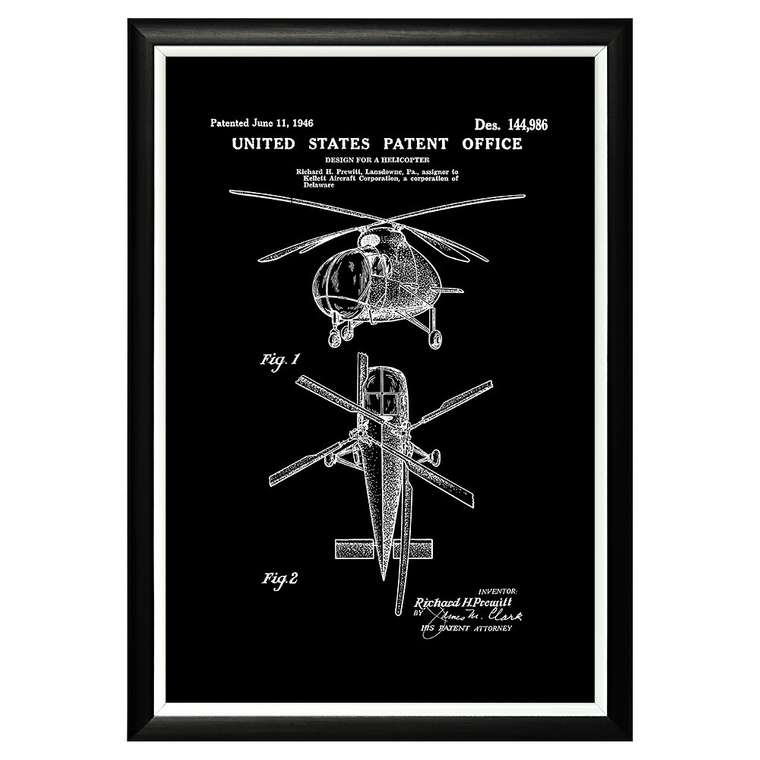 Арт-постер Патент на вертолет 1946 в раме из пластика 