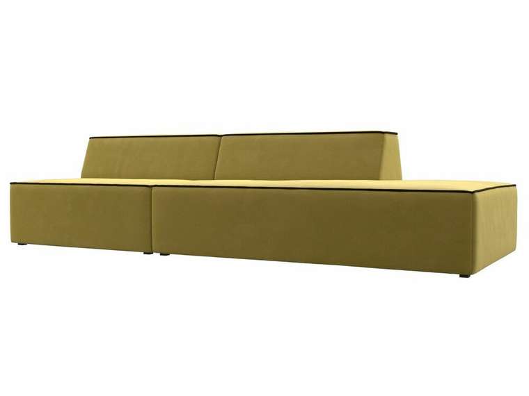 Прямой модульный диван Монс Модерн желтого цвета с коричневым кантом правый