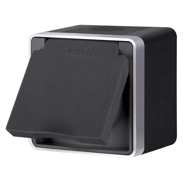 Розетка влагозащ. с зазем. с защит. крышкой и шторками Gallant черный с серебром W5071234 W5071234 Накладные механизмы Gallant черный с серебром