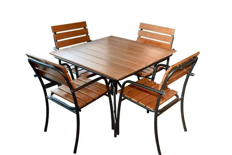 Комплект мебели из стола и четырех стульев Wood коричневого цвета