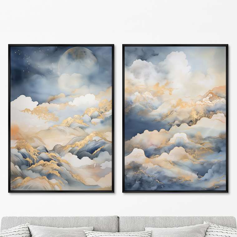 Набор из двух репродукций картин Clouds over the mountains, 2024г.