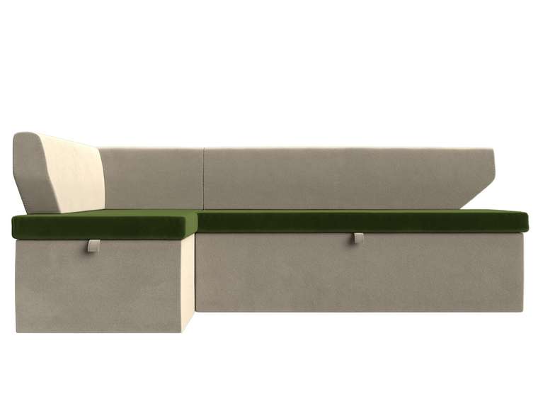 Угловой диван-кровать Омура бежево-зеленого цвета левый угол