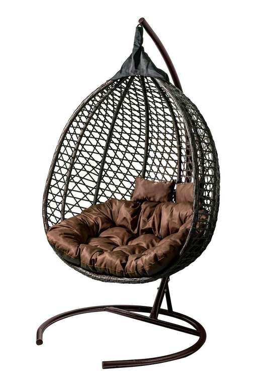 Кресло подвесное двойное Фиджи черно-коричневого цвета