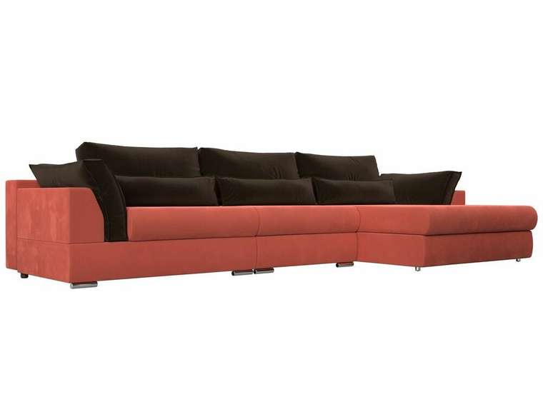 Угловой диван-кровать Пекин Long коричнево-кораллового цвета угол правый