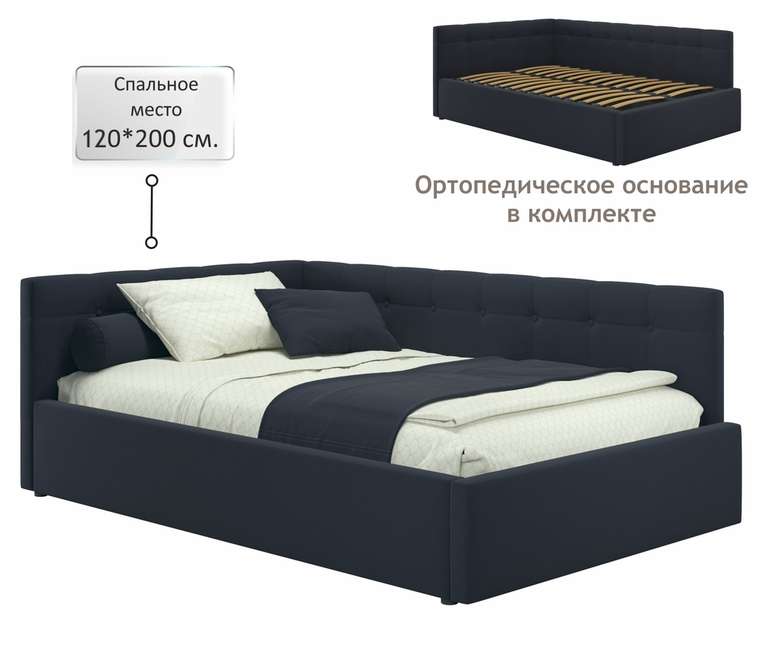 Кровать-тахта Bonna 120х200 черного цвета без подъемного механизма