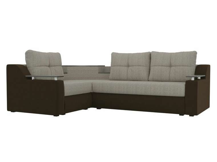 Угловой диван-кровать Тесей бежево-коричневого цвета левый угол