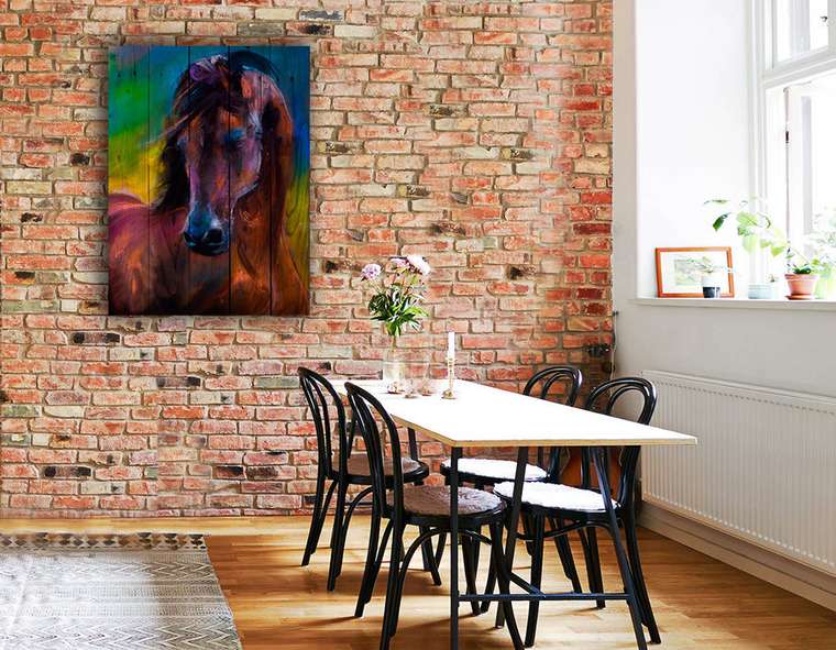 Картина на дереве Лошадь Акварель 40х60 см