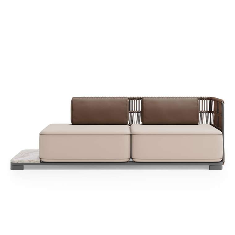 Модульный садовый диван Фиджи бежевого цвета со столиком правый