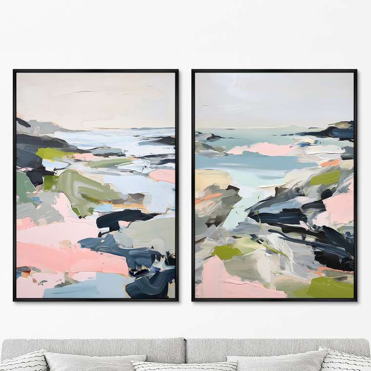 Набор из двух репродукций картин Landscape collection, Sea bay in autumn, 2024г.