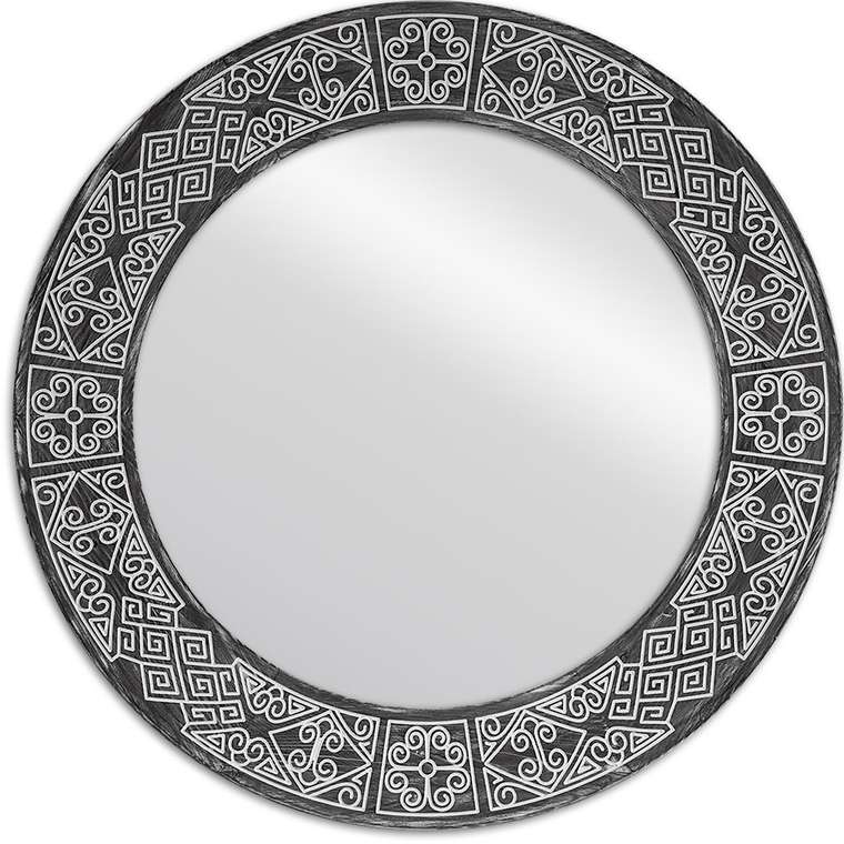 Круглое настенное зеркало Papua Round Black в раме из массива сосны