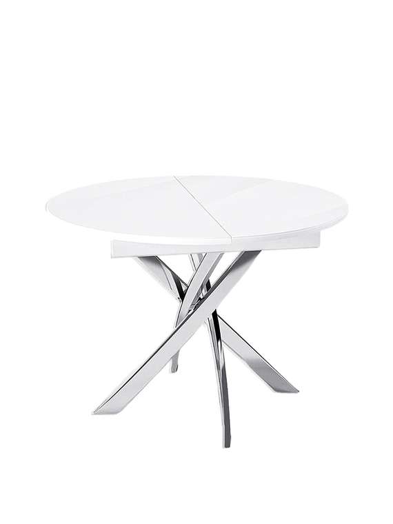 Раздвижной обеденный стол R110 со стеклянной столешницей цвета белый глянец