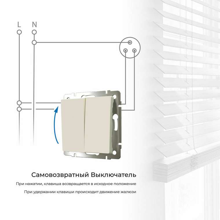 Выключатель двухклавишный с самовозвратом айвори матовый W1122462 Встраиваемые механизмы айвори матовые