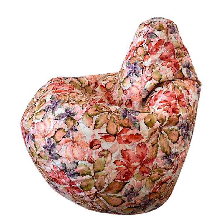 Кресло-мешок Груша Цветы XL оранжево-бежевого цвета