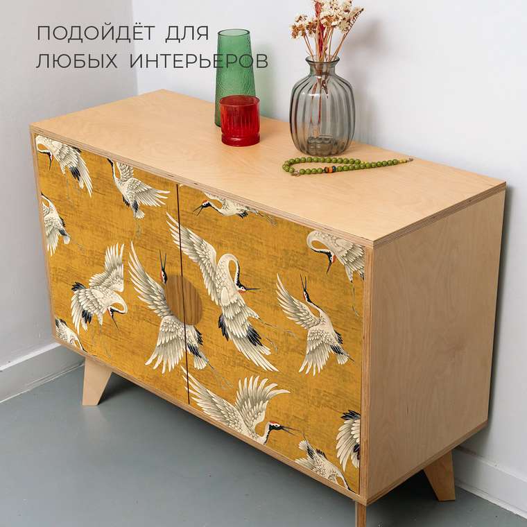 Комод Журавли бежево-оранжевого цвета с распашными дверцами 