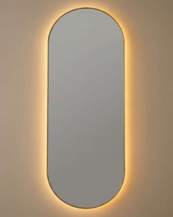 Настенное зеркало Kapsel L 50х135 в раме золотого цвета с подсветкой