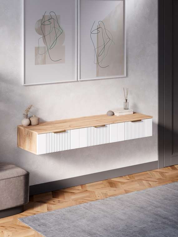 Подвесная тумба Ингрия Luxe 3 бело-бежевого цвета