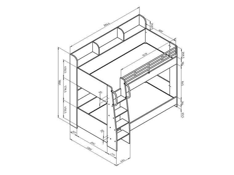 Кровать двухъярусная Соня 5 90х200 белого цвета лестница слева
