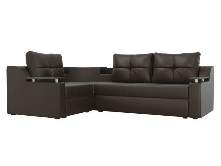 Угловой диван-кровать Тесей коричневого цвета (экокожа) левый угол