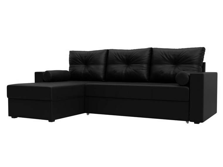 Угловой диван-кровать Верона черного цвета (экокожа) левый угол