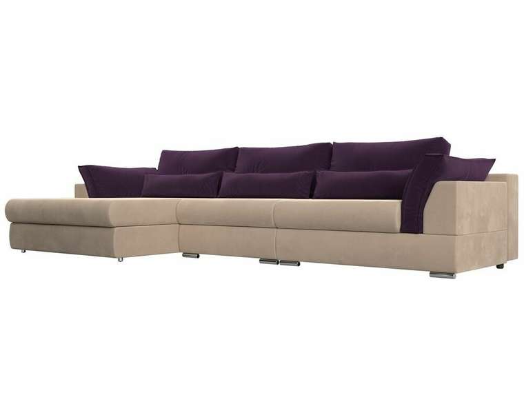 Угловой диван-кровать Пекин Long фиолетово-бежевого цвета угол левый
