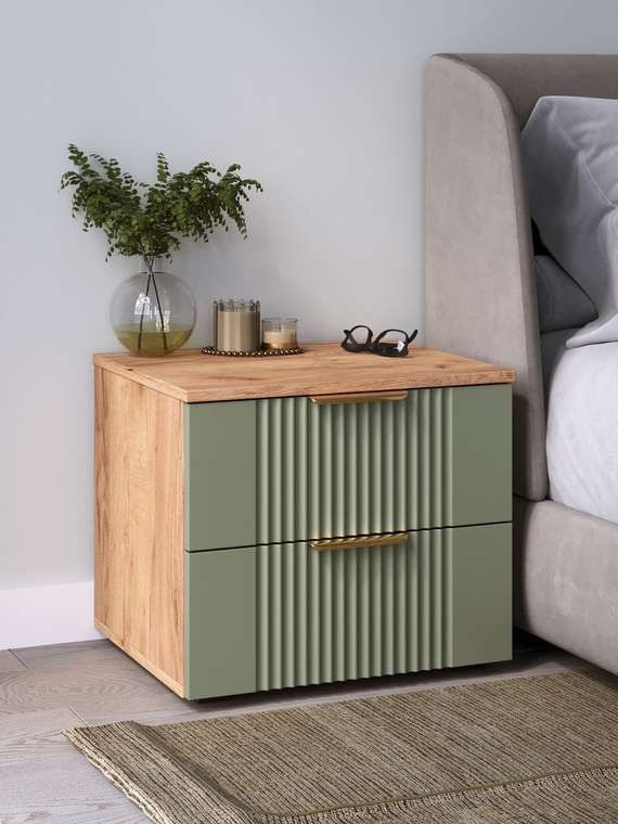 Прикроватная тумба Ингрия Luxe 2 бежево-зеленого цвета