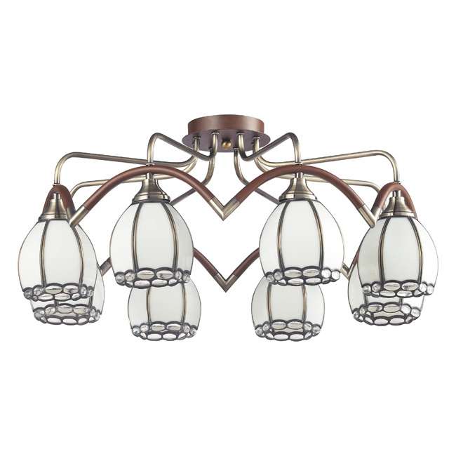 Светильник потолочный N-LightAntique Brass + Walnut  + Tiffany