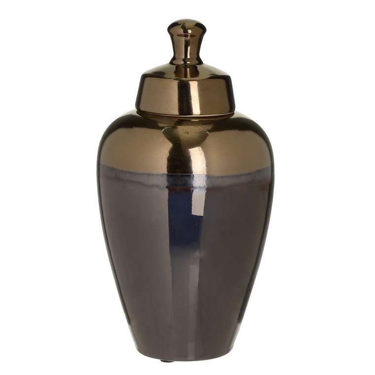 Керамическая ваза черно-золотого цвета с крышкой