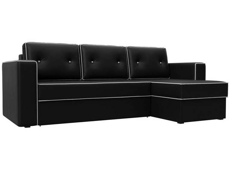 Угловой диван-кровать Принстон черного цвета (экокожа) правый угол