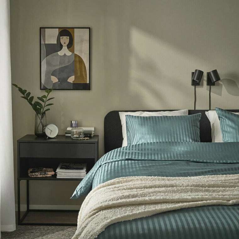 Комплект постельного белья, 3 предмета, бирюзовый, 240х220/80х80 см
