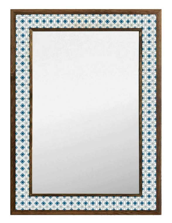 Настенное зеркало с каменной мозаикой 53x73 бело-синего цвета