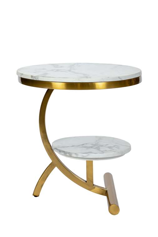 Приставной столик бело-золотого цвета с двумя столешницами