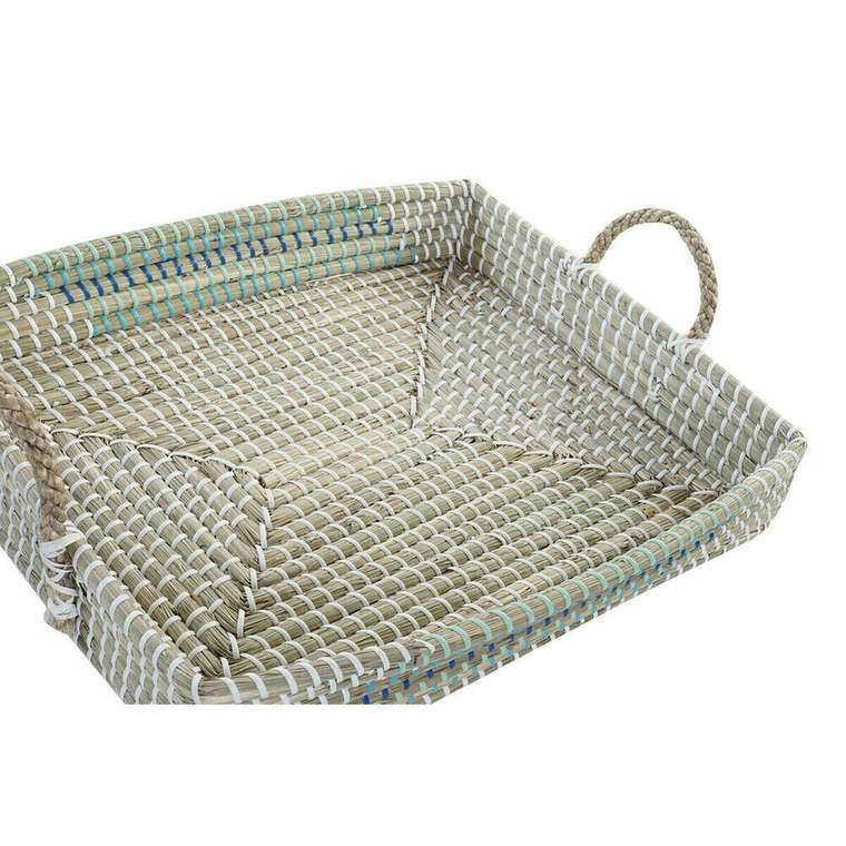 Набор подносов Корзина Белый бирюзовый Натуральный Тропический 48 x 38 x 15 cm Металл (2 штук)