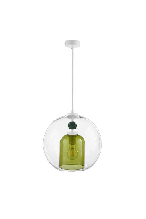 Подвесной светильник Color Bubble с керамическим элементом и плафоном колба в зеленом цвете