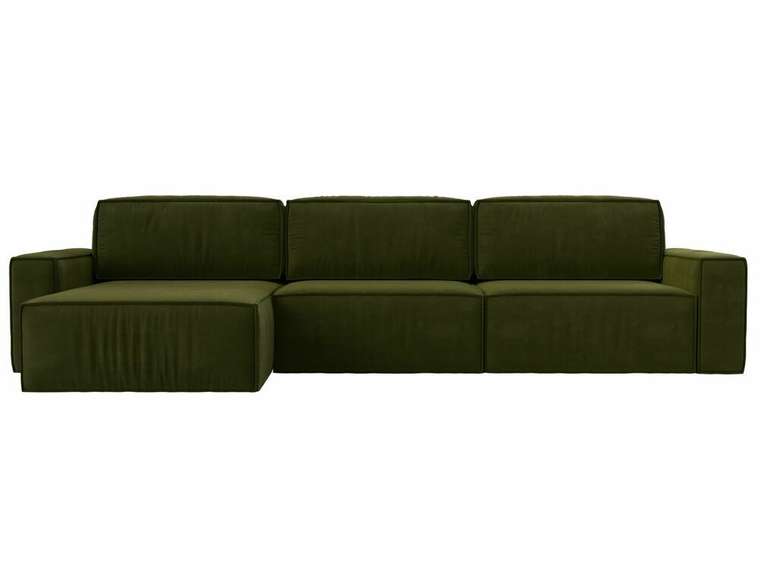 Угловой диван-кровать Прага Классик лонг зеленого цвета левый угол