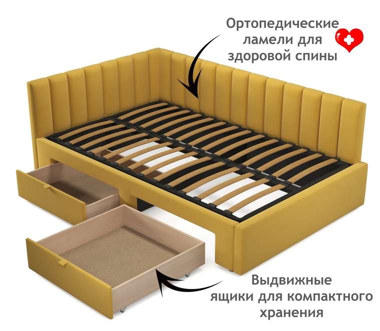Кровать Milena 120х200 желтого цвета без подъемного механизма