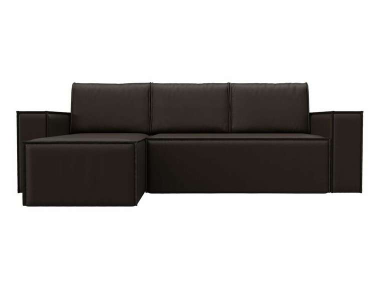 Угловой диван-кровать Куба коричневого цвета (экокожа) левый угол
