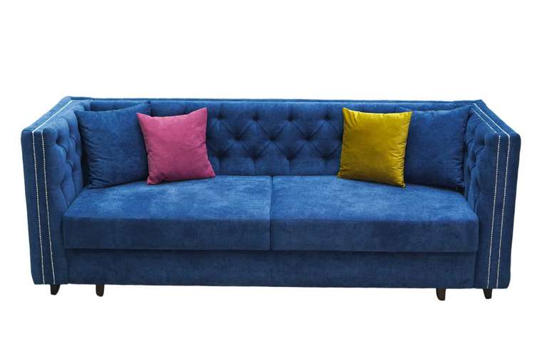 Прямой диван-кровать Капри синего цвета