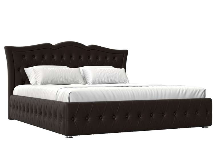 Кровать Герда 200х200 темно-коричневого цвета с подъемным механизмом (экокожа)