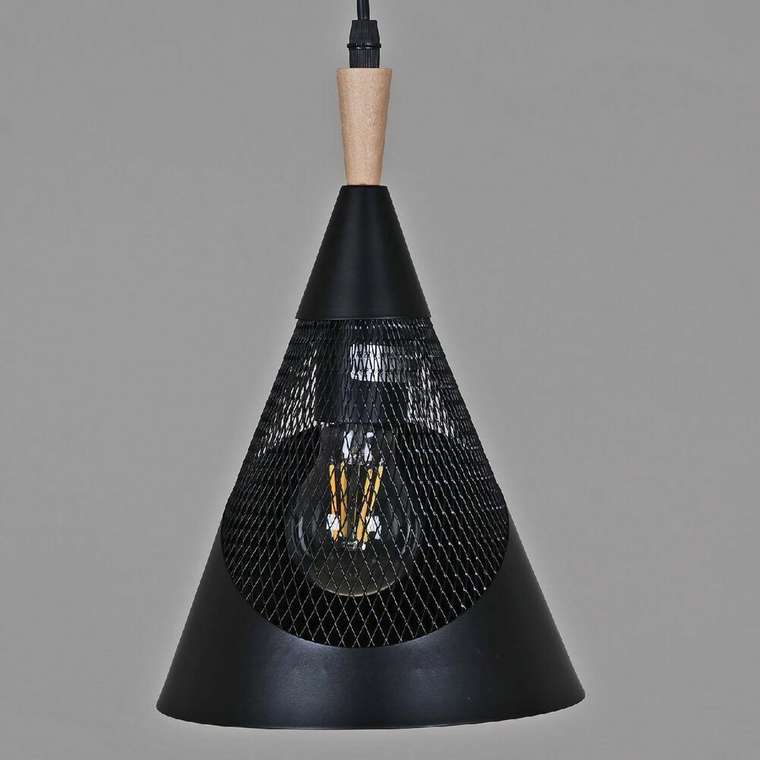 Подвесной светильник 03250-3.9-01 BK+WOOD (металл, цвет черный)