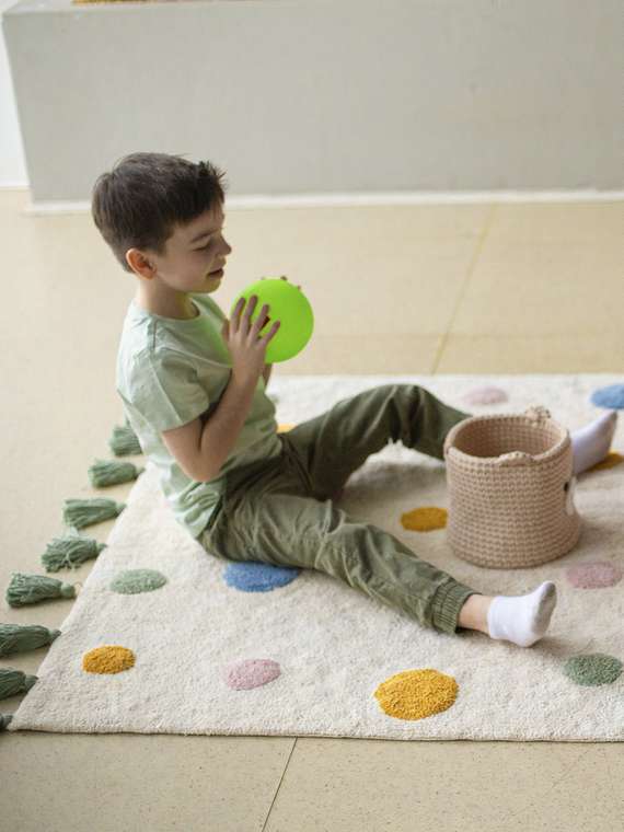 Хлопковый ковер Lovely Dots 120х180 белого цвета