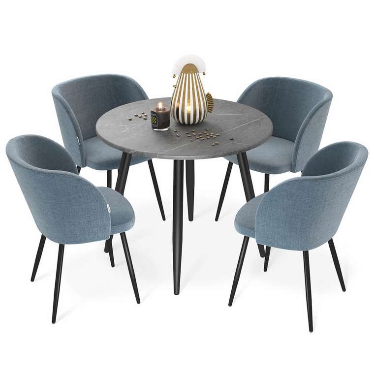 Обеденная группа из стола и четырех стульев синего цвета