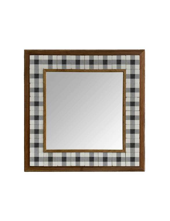 Настенное зеркало 43x43 с каменной мозаикой бело-серого цвета