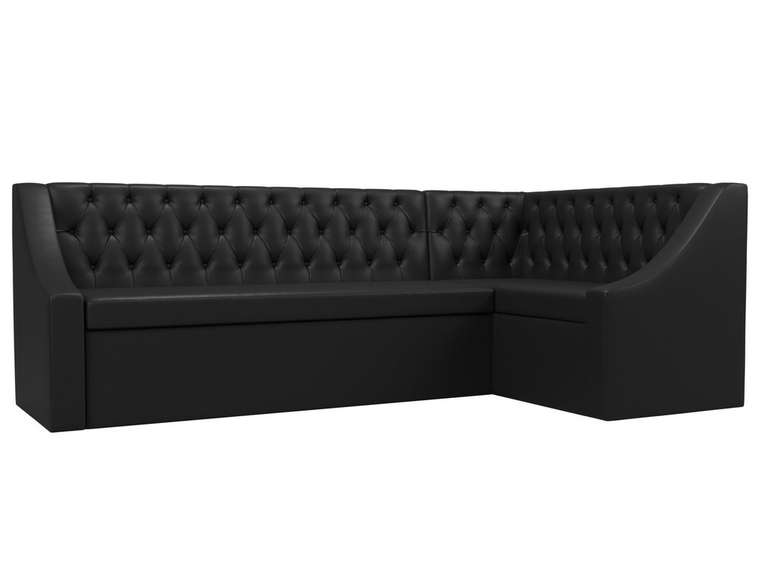 Кухонный угловой диван-кровать Мерлин черного цвета (экокожа) правый угол