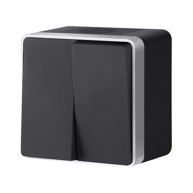 Выключатель двухклавишный влагозащищенный Gallant черный с серебром W5020234 W5020234 Накладные механизмы Gallant черный с серебром