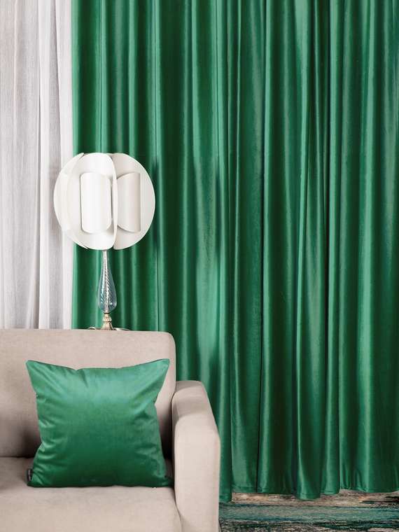 Комплект штор из велюра Monaco 150х270 зеленого цвета
